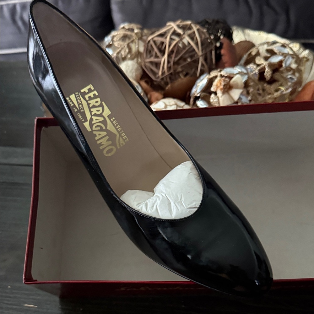 Salvatore Ferragamo Black Patent Leather Flats